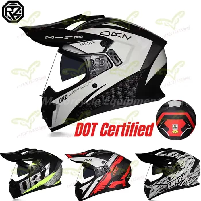 Casque de moto tout-terrain intégral ORZ avec visière anti-éblouissement
