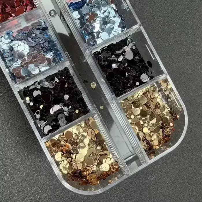 1 pièce d'accessoires pour nail art à 12 compartiments, à pois et pailletés, style Instagram ; accessoires pour nail art rétro à fleurs et paillettes.