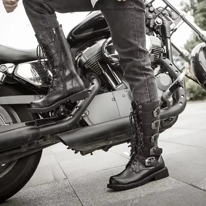 Bottes de moto en cuir pour hommes grande taille