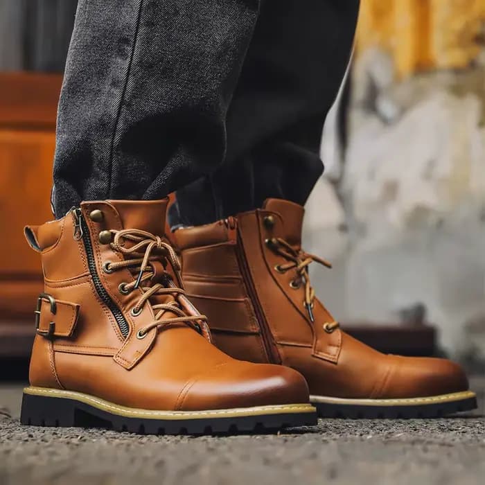 Bottines de moto en cuir pour hommes