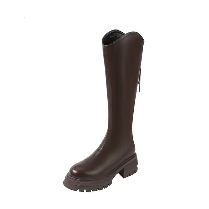 Bottes hautes pour femmes automne hiver nouveau Style fond épais Tube haut fermeture éclair dos