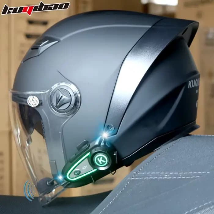 Kuqibao Casque de moto Interphone Bluetooth Demi-casque Chevalier électrique pour hommes et femmes Double miroir universel en toutes saisons