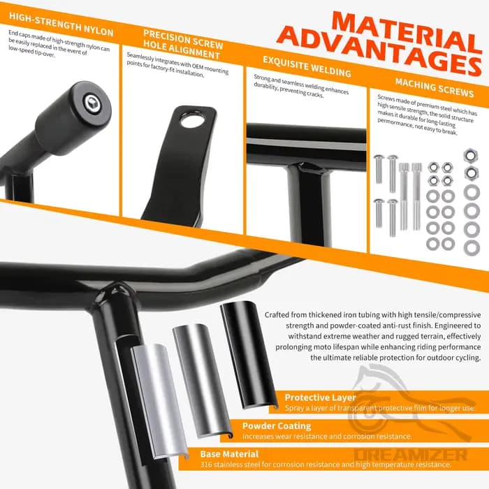 Barre de protection arrière pour guidon de moto