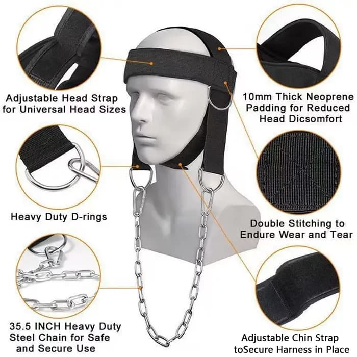 Harnais professionnel pour la tête et le cou avec chaîne en acier | Ceinture de renforcement du cou de qualité supérieure pour la boxe, le MMA et la lutte | Tête réglable