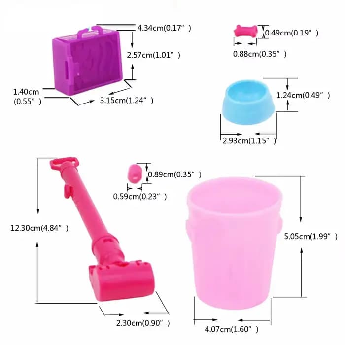 1 ensemble d'accessoires pour maison de poupée 1:6 : Mini chien en plastique + équipement pour animaux de compagnie, combinaison extérieure pour ensemble de poupées
