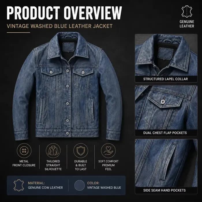 Veste en cuir véritable pour homme