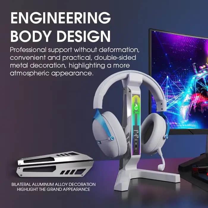 Support de casque RGB 2025 avec hub USB 2.0/ports Type-C, support de casque de jeu LED, offre de motifs et de service de logo personnalisés en cadeau