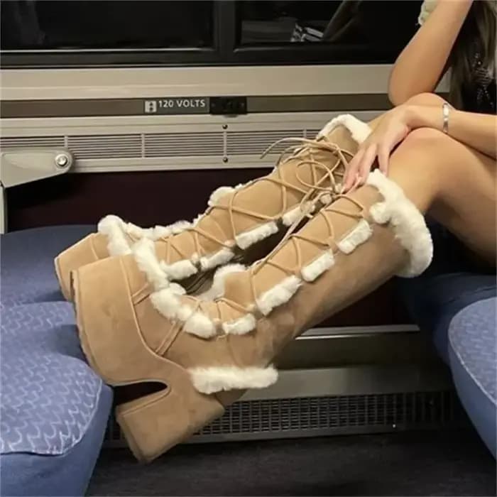 Nouveau hiver femmes bottes de neige plate-forme compensée talon haut fausse fourrure