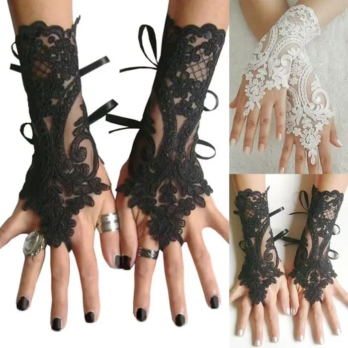Nouvelles femmes de mariage gants sans doigts dentelle blanc noir haute qualité gants de mariage mitaines accessoire fille fête gants Sexy Guante