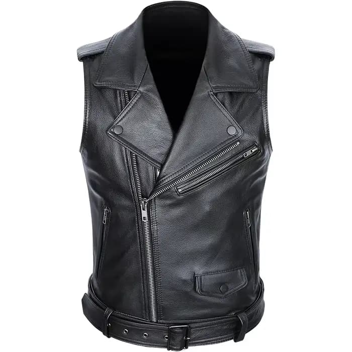 Veste de moto classique en cuir de vachette pour homme