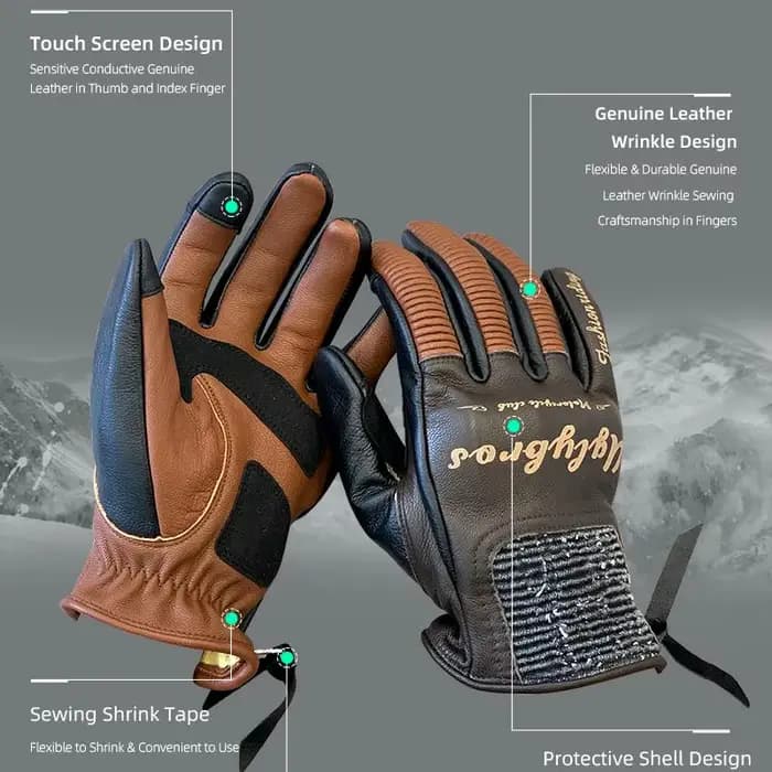 UGLYBROS gants de moto en cuir doigt complet pour hommes femmes