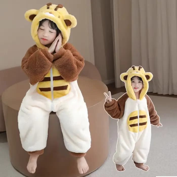 Pyjama Abeille pour Enfants, Combinaison Animaux Mignons Jaune, Pyjama Doux et Fluffy à Motif de Dessin Animé, Costume de Cosplay Abeille à Capuche, Nouvel An