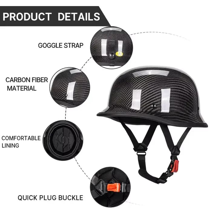 Casque de moto rétro en fibre de carbone 3K véritable noir brillant pour homme