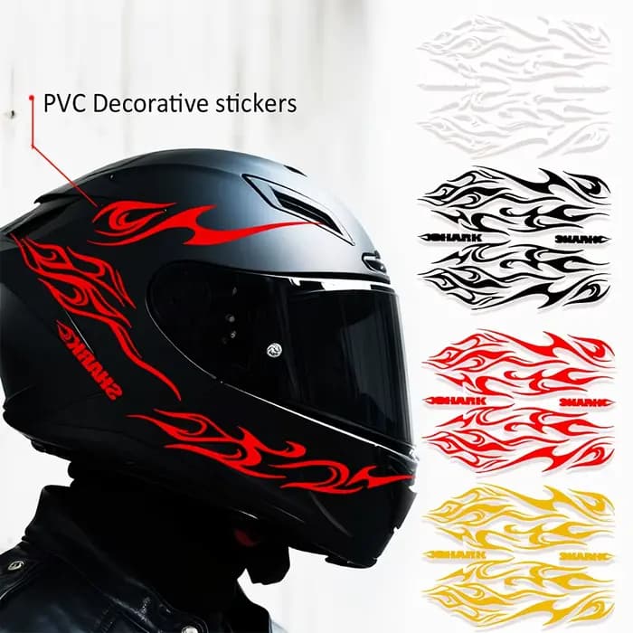 1 ensemble d'autocollants rétro en vinyle motif flamme de requin pour casque de moto et vélo