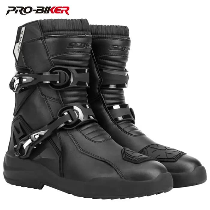 Bottes de moto en cuir de vachette rétro