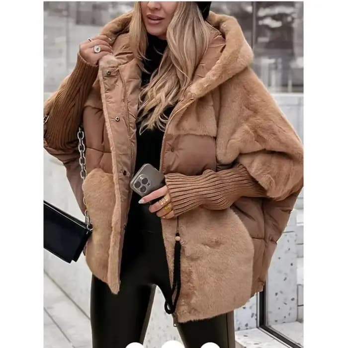 Manteau chaud à capuche en Patchwork pour femme, veste rembourrée d'automne, vêtements d'extérieur surdimensionnés en hiver