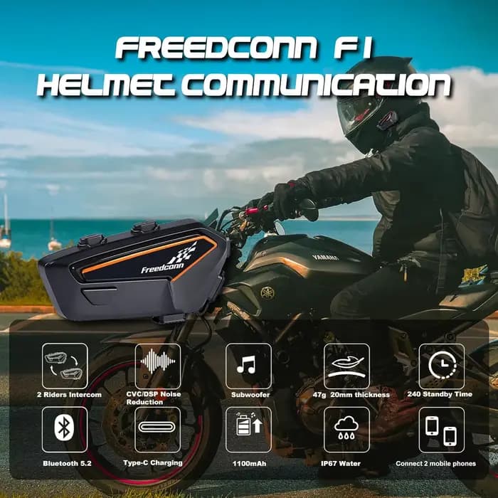Casque de moto casque Bluetooth avec suppression du bruit CVC musique stéréo Bluetooth 5.2 IP67 pour moto Touring