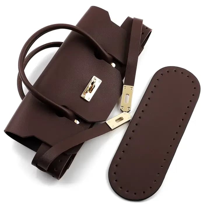 Kit d'accessoires pour sacs tricotés faits main DIY, sacs fourre-tout en cuir PU, accessoires de couture pour sacs au crochet, café noir