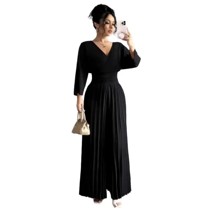Combinaison Palazzo plissée taille haute à jambes larges, tendance 2026, col en V, élégante, pour femme, blanche, trois-quarts