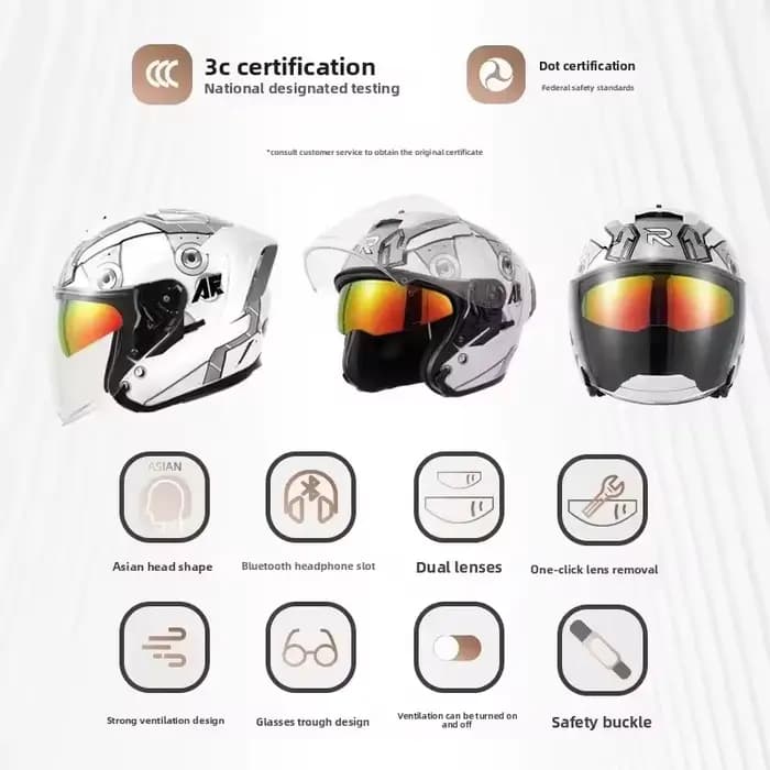 RSV 839 casque de moto demi-casques pour hommes et femmes rétro croisière double lentille Scooter 3/4 casques équitation casco de motocicleta