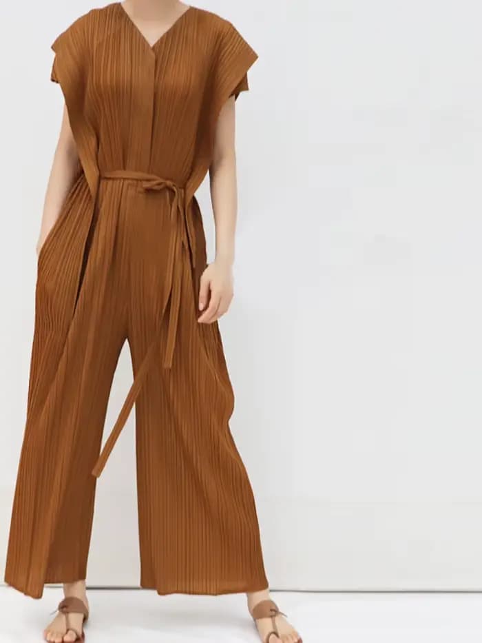 Ata Yake-Combinaison plissée en fibre pour femme, pantalon large décontracté, ceinture noire, bandage, vêtements d'automne, été, 2023