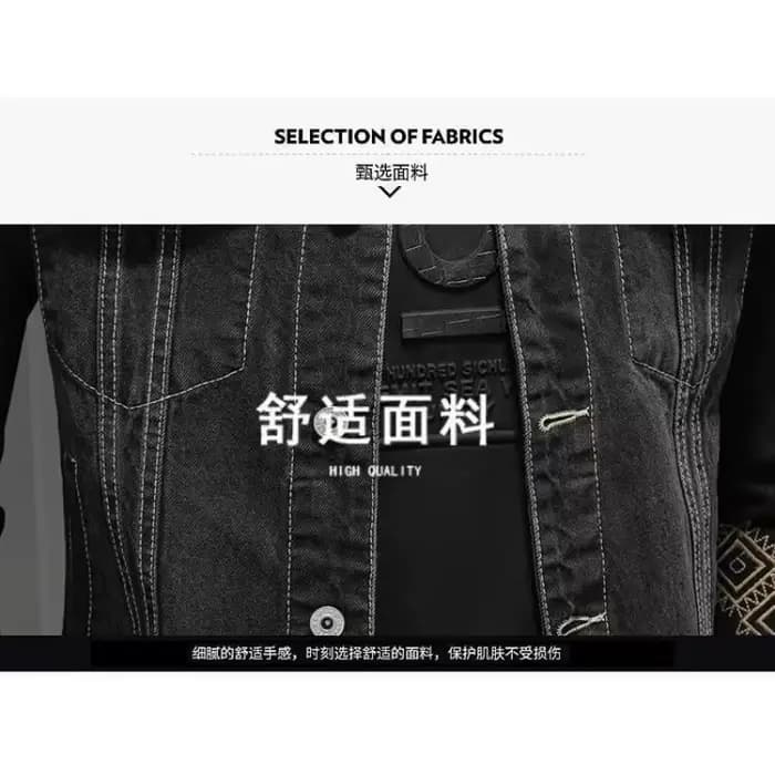 Veste en jean de moto Vintage pour hommes, coupe Slim et ample, revers brodé en coton, décontracté, noir, bleu, tendance, printemps automne