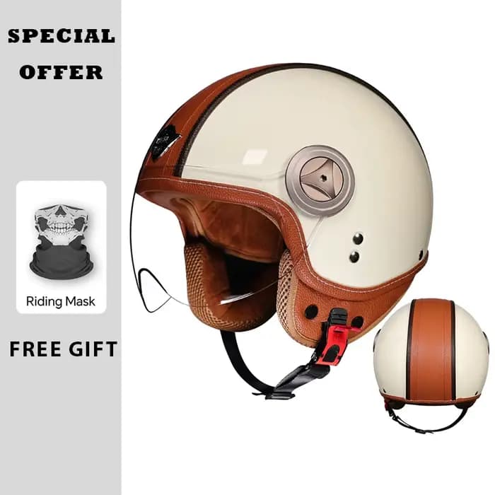 Casque Jet DOT casque ouvert hommes femmes rétro 3/4 casques De Moto en cuir café Racer demi-visage casque Capacete De Moto