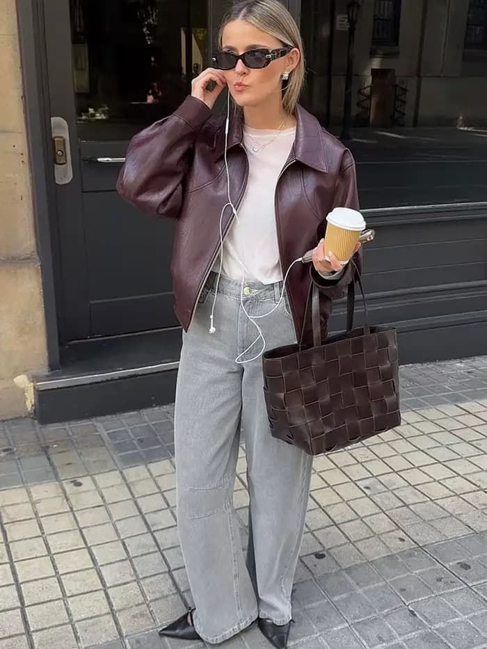 Nibber Zipper Veste Femme Faux Cuir Automne Tendance Revers Plein Manches Hottie High Street Mode Polyvalent Style Basique Manteaux