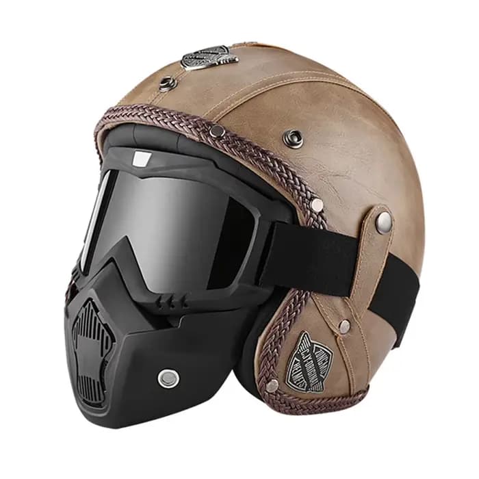 Casque de moto ouvert en cuir PU vintage allemand