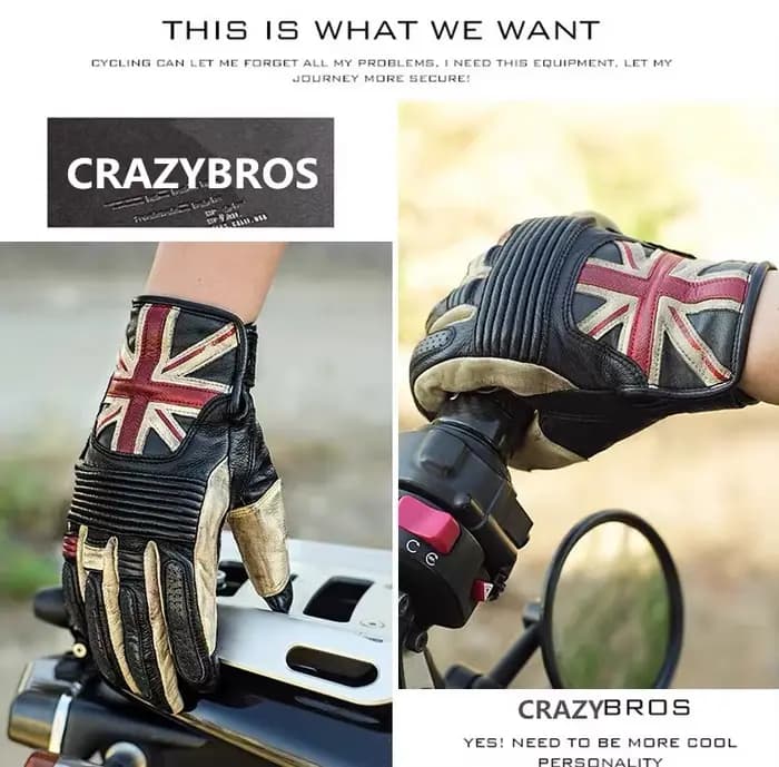 Gants de moto rétro en cuir véritable unisexe