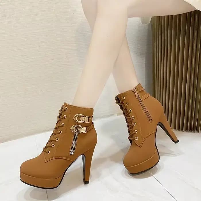 Bottes de rinçage à talons aiguilles pour femmes, bottes à lacets, fermeture à glissière latérale, plate-forme féminine, bottines courtes, document solide, mode automne, 2025