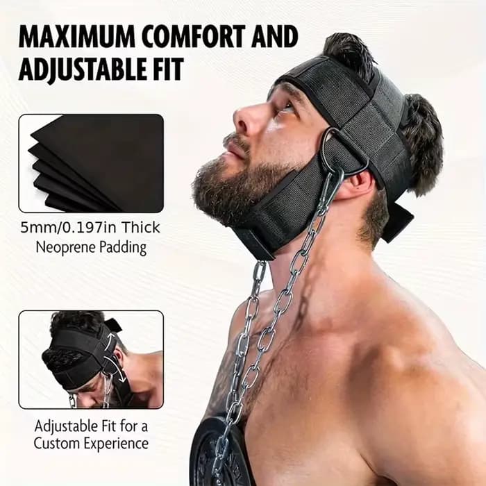 Harnais professionnel pour la tête et le cou avec chaîne en acier | Ceinture de renforcement du cou de qualité supérieure pour la boxe, le MMA et la lutte | Tête réglable