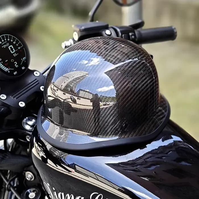 Casque de moto rétro en fibre de carbone 3K véritable noir brillant pour homme
