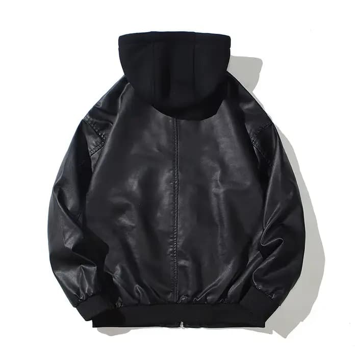 Veste à capuche en cuir PU pour hommes