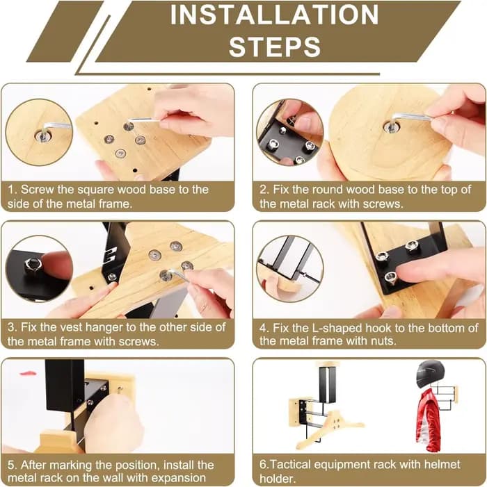 Support mural en bois pour casque de moto