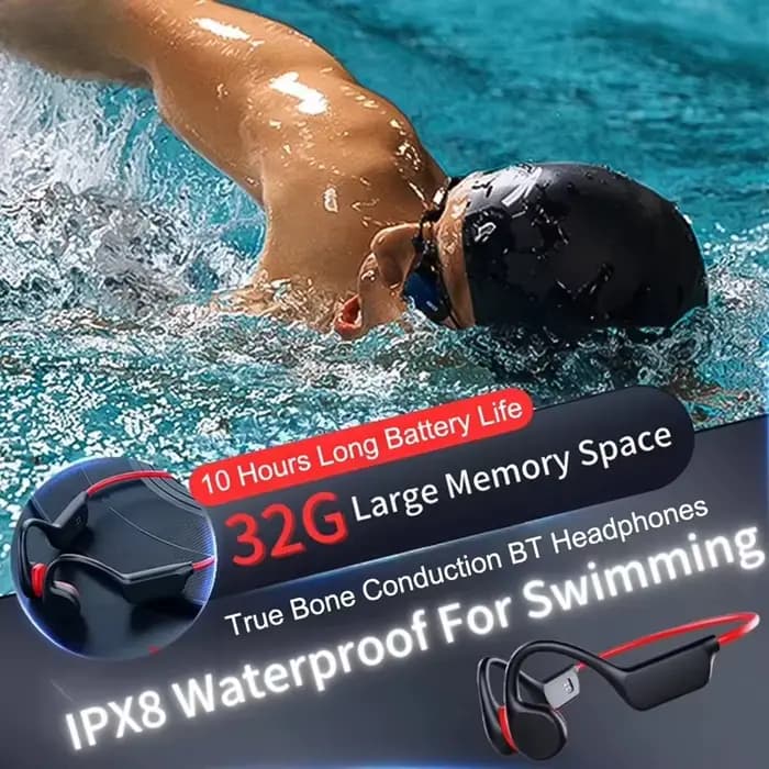 Écouteurs à Conduction Osseuse Étanche IPX8 MP3 32 Go Bluetooth 5.4 avec Micro pour la Natation et la Course à Pied Nouveauté 2026
