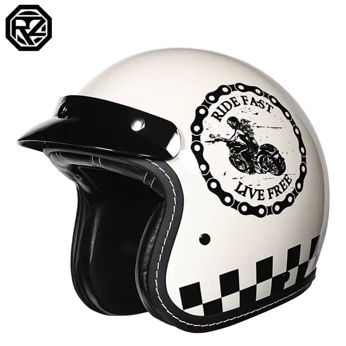 Casque de moto vintage 3/4 ouvert
