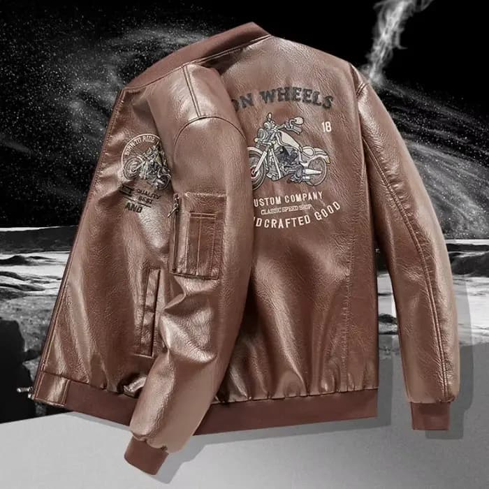 Veste d'automne en cuir de moto brodée pour hommes manteau de motard américain