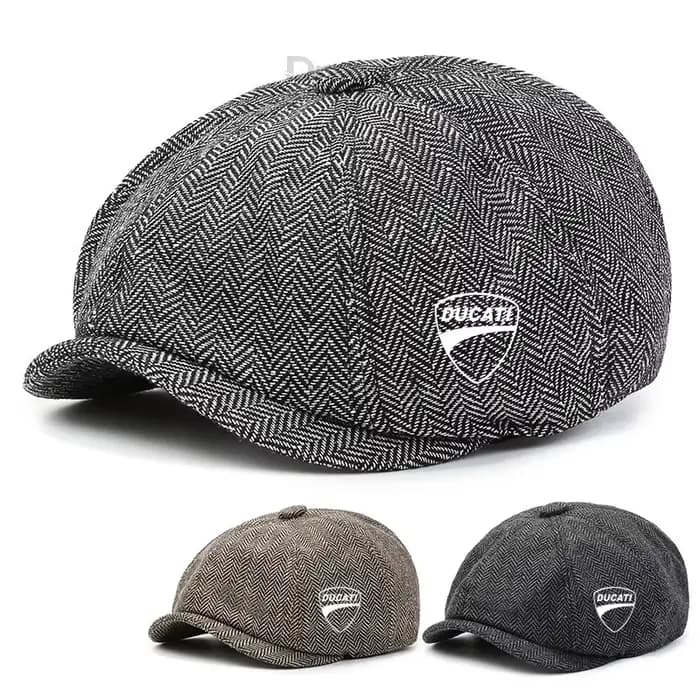 Ducati Logo hommes rétro béret britannique chapeau laine mélange Vintage chevrons Tweed
