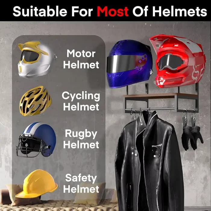 Support mural en bois pour casque de moto avec crochets