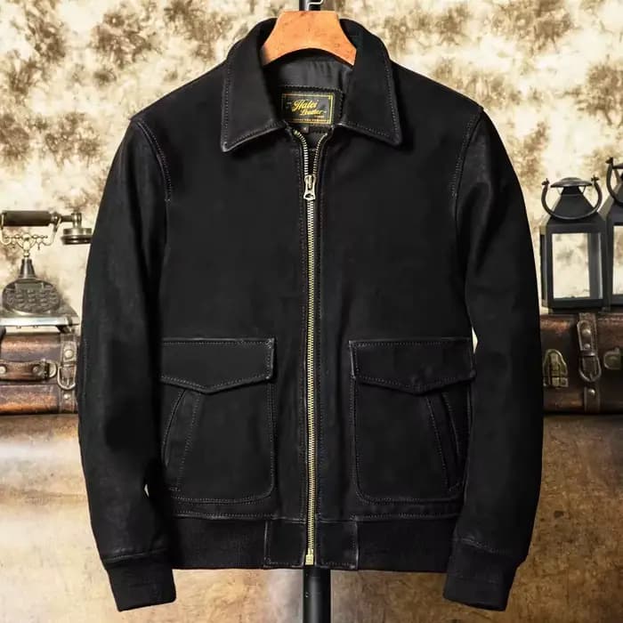 Veste de pilote d'hiver noire en cuir pour hommes