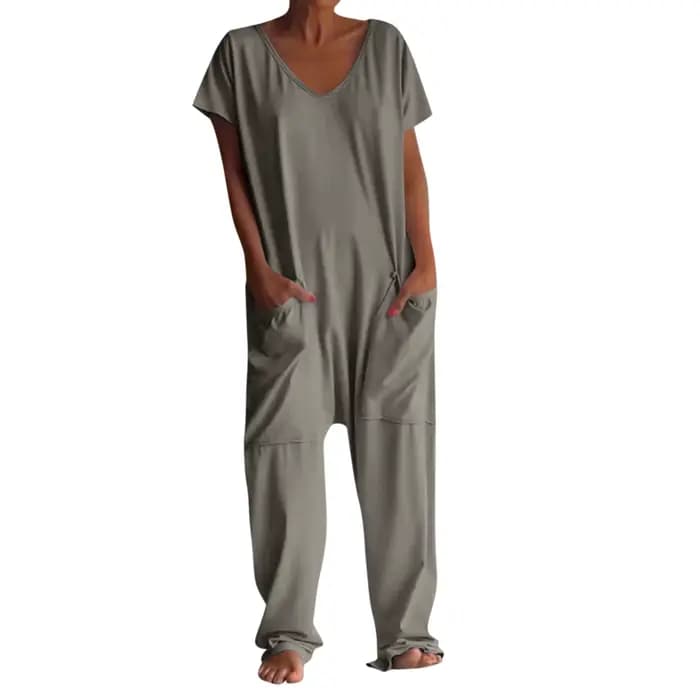 Combinaison à Manches Courtes pour Femme, Vêtement Décontracté, Confortable, avec Poches, Tendance