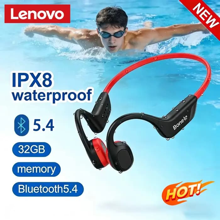 Casque à conduction osseuse Lenovo Bluetooth 5.4 avec micro, étanche, pour l'exercice, le fitness, la natation, les sports, sans fil, nouveau 2026