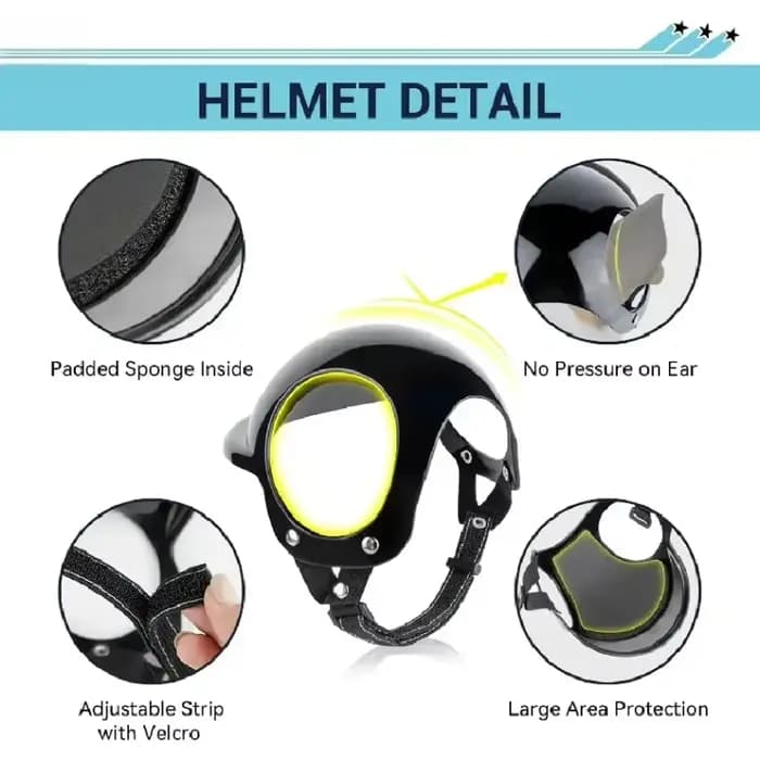 Casque et lunettes de protection pour petits chiens - Casque de moto pour animaux de compagnie avec trous pour les oreilles, sangles réglables pour la promenade des chiots