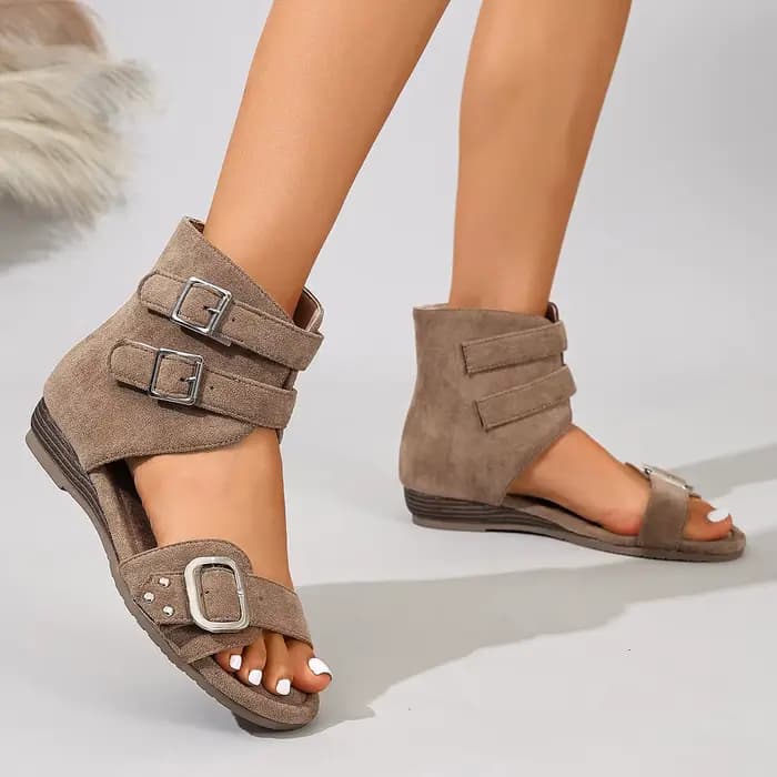 Bottines d'été compensées rétro françaises pour femmes