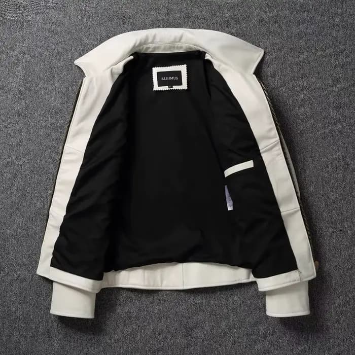 Veste de motard en cuir de vachette véritable pour homme
