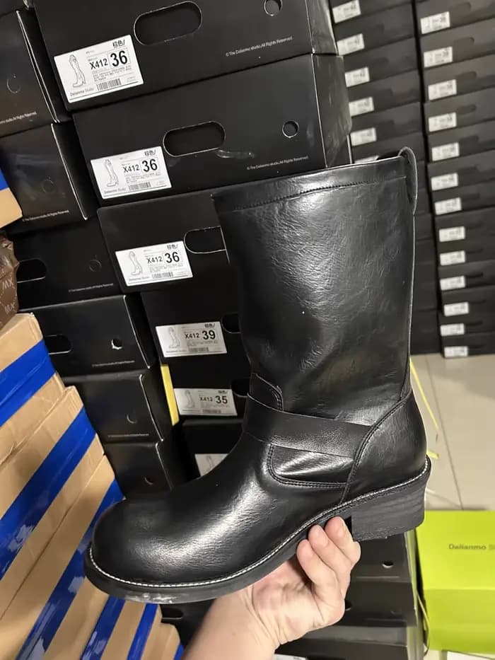 Bottes longues rétro pour hommes en cuir véritable