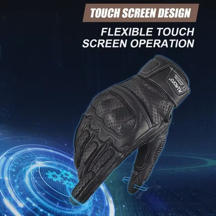 Gants de course de moto en cuir vintage pour écran tactile