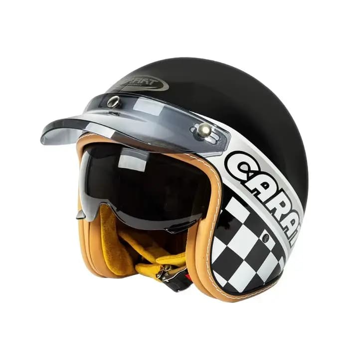 Casque de moto rétro 3/4 homologué DOT avec pare-brise intégré et visière