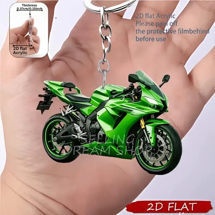 Porte-clés moto 2D - Motif motard et moto